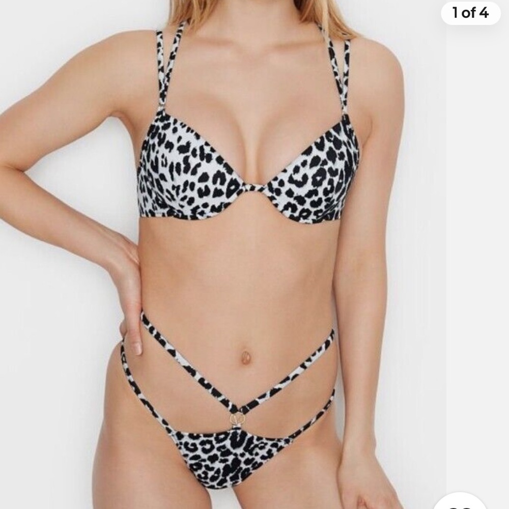 Victoria’s Secret black white padded Leopard Print Bikini Set size L
